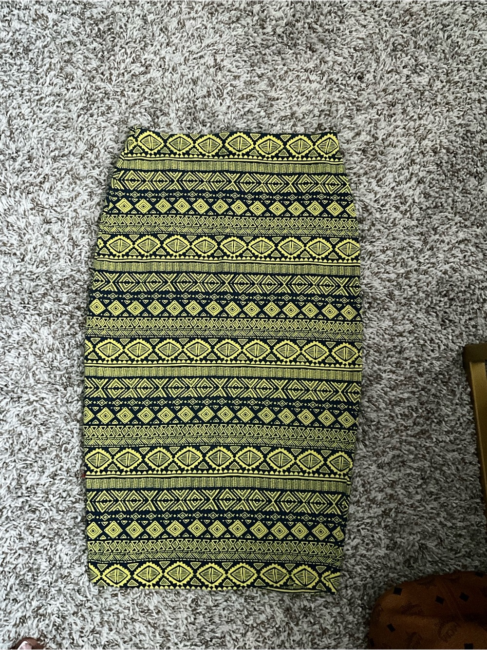 Forever 21 Yellow and Black Aztec Midi Skirt